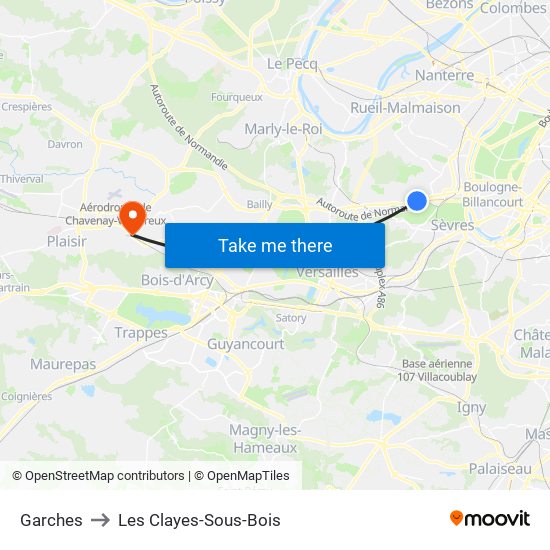 Garches to Les Clayes-Sous-Bois map