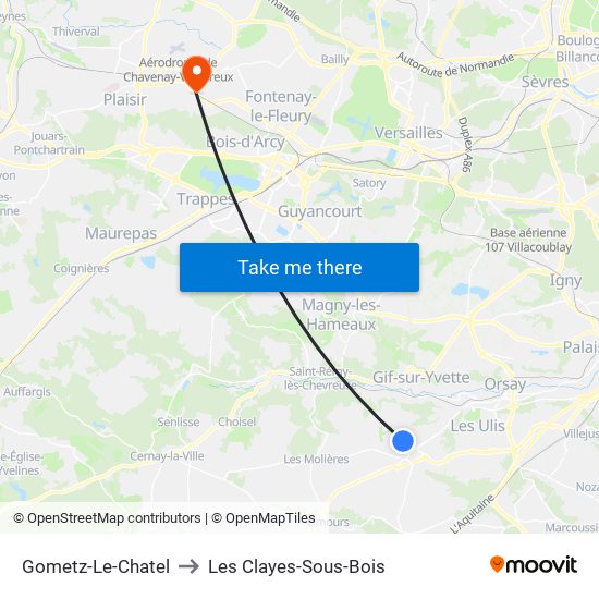 Gometz-Le-Chatel to Les Clayes-Sous-Bois map