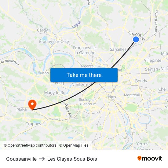 Goussainville to Les Clayes-Sous-Bois map