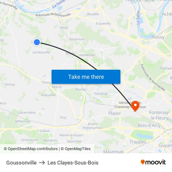 Goussonville to Les Clayes-Sous-Bois map