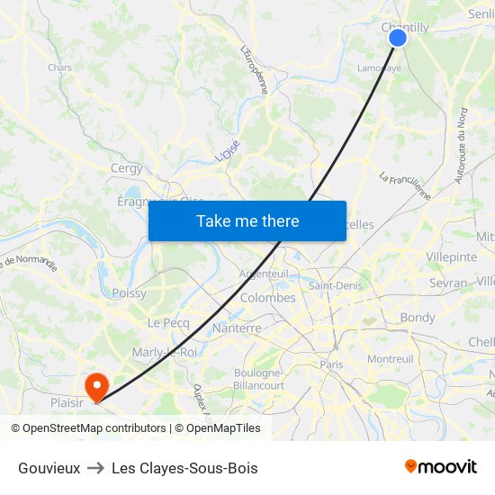 Gouvieux to Les Clayes-Sous-Bois map