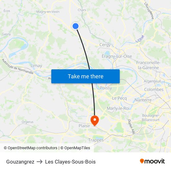 Gouzangrez to Les Clayes-Sous-Bois map