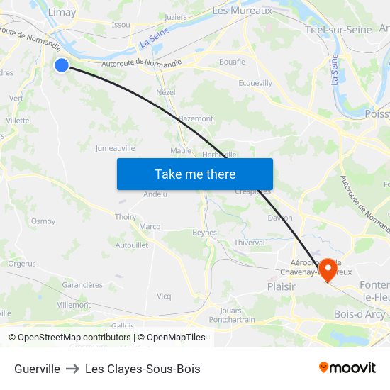 Guerville to Les Clayes-Sous-Bois map