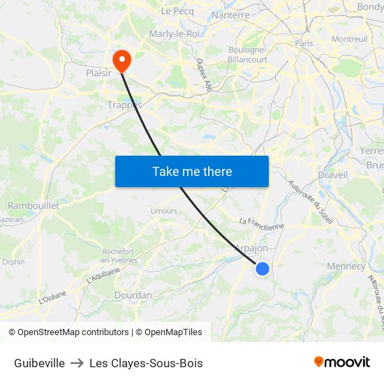 Guibeville to Les Clayes-Sous-Bois map