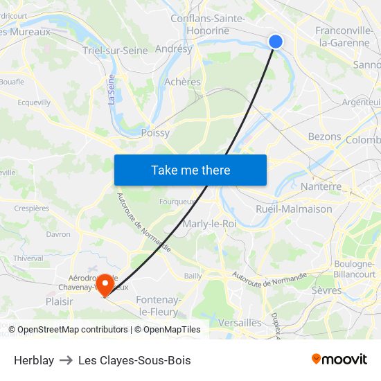 Herblay to Les Clayes-Sous-Bois map