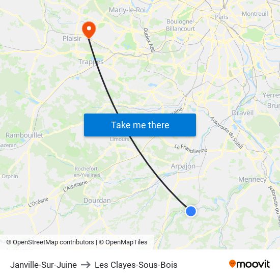 Janville-Sur-Juine to Les Clayes-Sous-Bois map