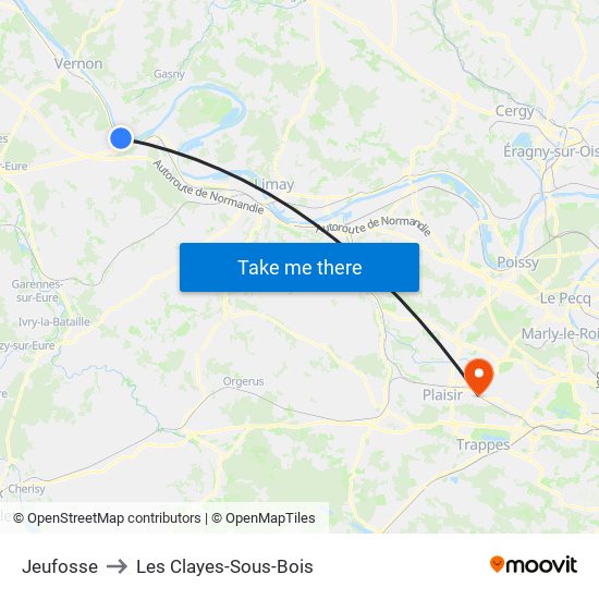 Jeufosse to Les Clayes-Sous-Bois map