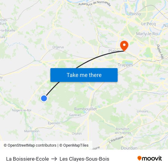 La Boissiere-Ecole to Les Clayes-Sous-Bois map