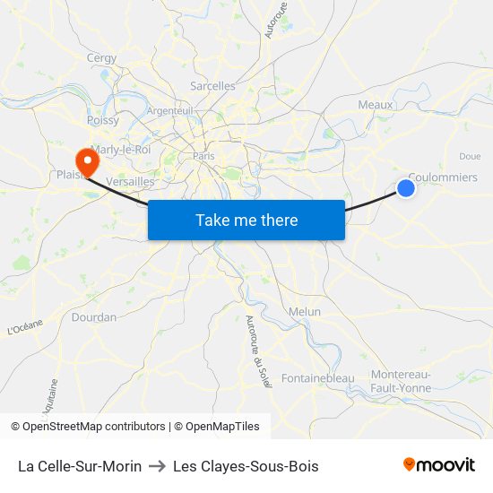 La Celle-Sur-Morin to Les Clayes-Sous-Bois map