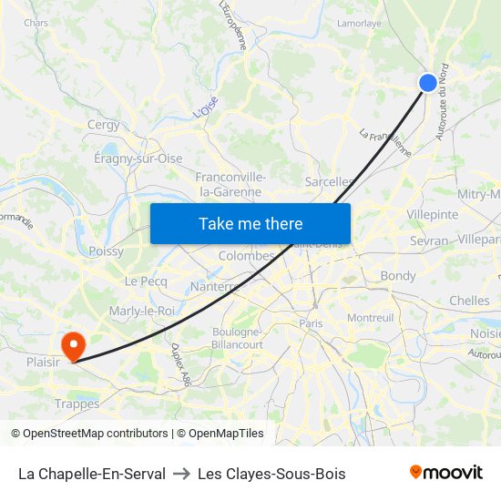 La Chapelle-En-Serval to Les Clayes-Sous-Bois map
