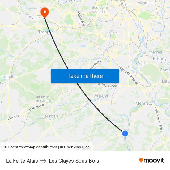 La Ferte-Alais to Les Clayes-Sous-Bois map