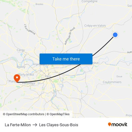 La Ferte-Milon to Les Clayes-Sous-Bois map
