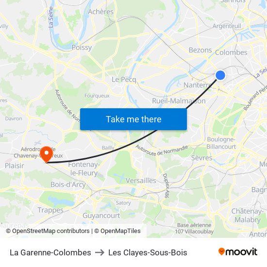 La Garenne-Colombes to Les Clayes-Sous-Bois map