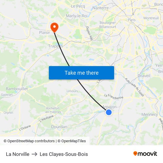 La Norville to Les Clayes-Sous-Bois map