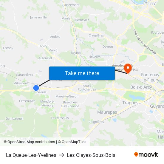 La Queue-Les-Yvelines to Les Clayes-Sous-Bois map