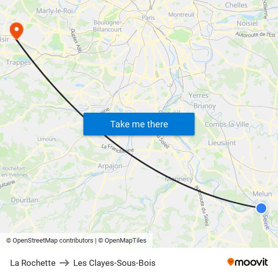 La Rochette to Les Clayes-Sous-Bois map