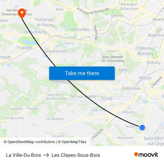 La Ville-Du-Bois to Les Clayes-Sous-Bois map