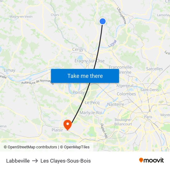 Labbeville to Les Clayes-Sous-Bois map