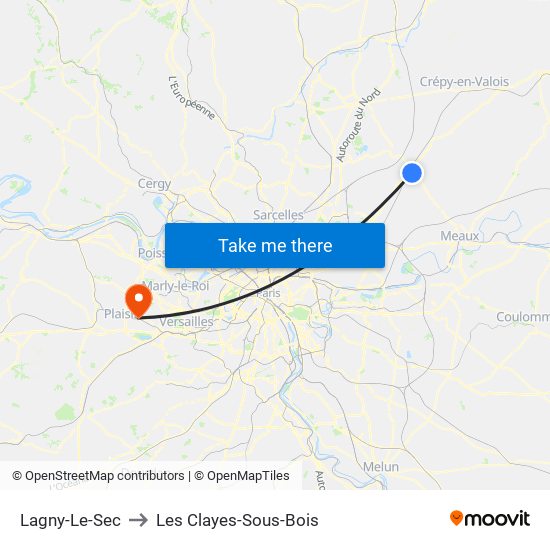Lagny-Le-Sec to Les Clayes-Sous-Bois map