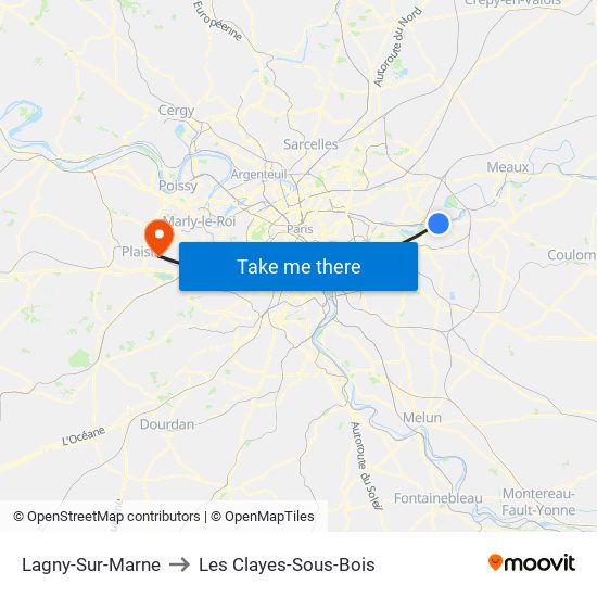 Lagny-Sur-Marne to Les Clayes-Sous-Bois map