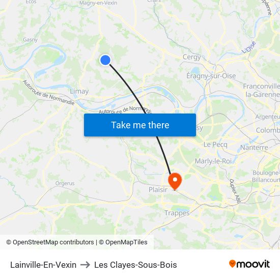 Lainville-En-Vexin to Les Clayes-Sous-Bois map