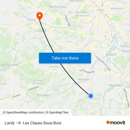 Lardy to Les Clayes-Sous-Bois map