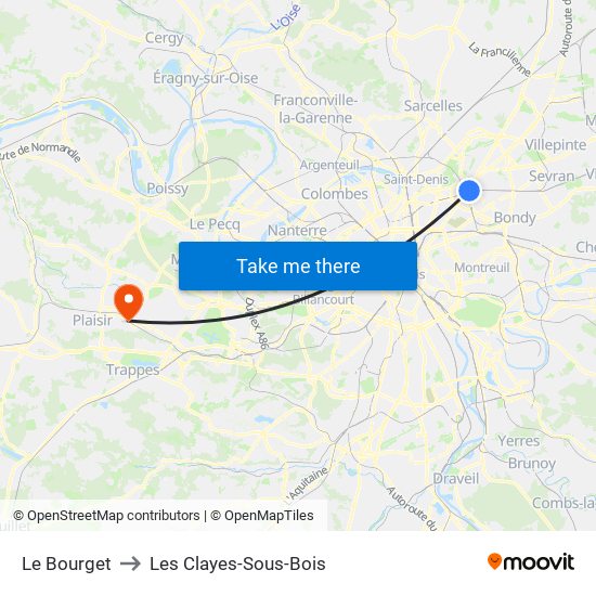 Le Bourget to Les Clayes-Sous-Bois map