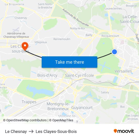 Le Chesnay to Les Clayes-Sous-Bois map