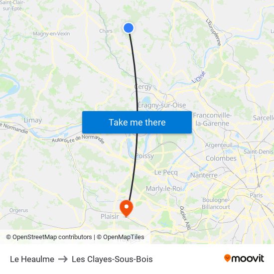 Le Heaulme to Les Clayes-Sous-Bois map