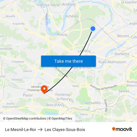 Le Mesnil-Le-Roi to Les Clayes-Sous-Bois map