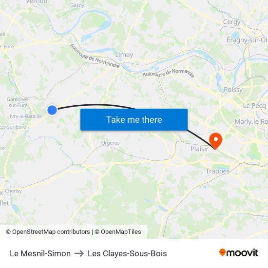 Le Mesnil-Simon to Les Clayes-Sous-Bois map