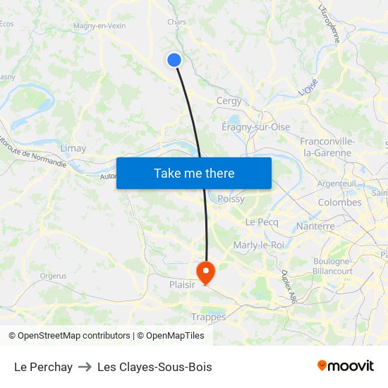 Le Perchay to Les Clayes-Sous-Bois map
