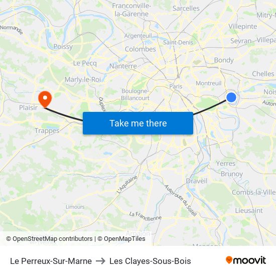 Le Perreux-Sur-Marne to Les Clayes-Sous-Bois map