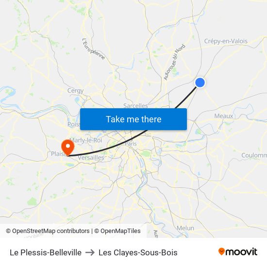 Le Plessis-Belleville to Les Clayes-Sous-Bois map
