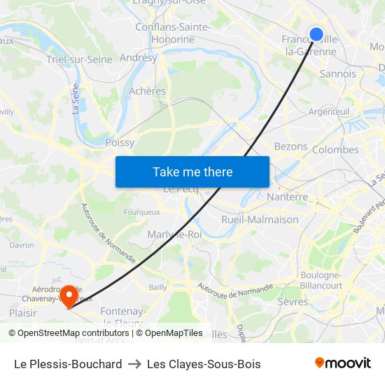 Le Plessis-Bouchard to Les Clayes-Sous-Bois map