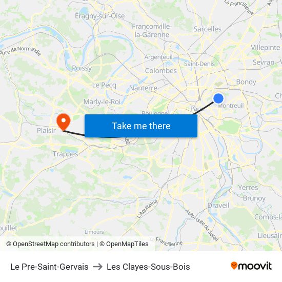 Le Pre-Saint-Gervais to Les Clayes-Sous-Bois map