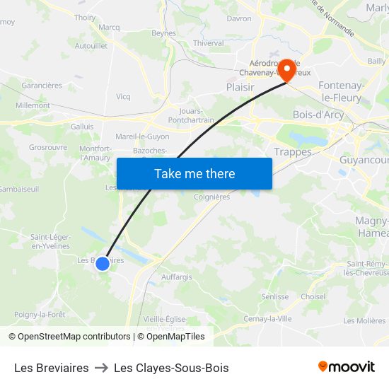 Les Breviaires to Les Clayes-Sous-Bois map