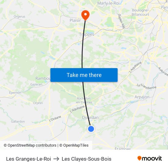 Les Granges-Le-Roi to Les Clayes-Sous-Bois map