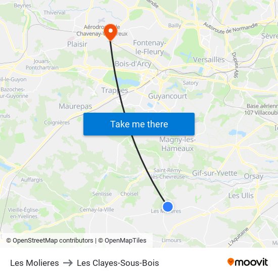 Les Molieres to Les Clayes-Sous-Bois map