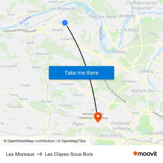Les Mureaux to Les Clayes-Sous-Bois map