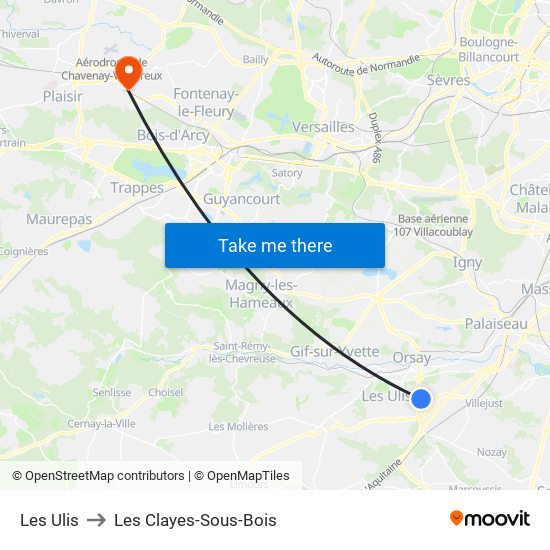 Les Ulis to Les Clayes-Sous-Bois map