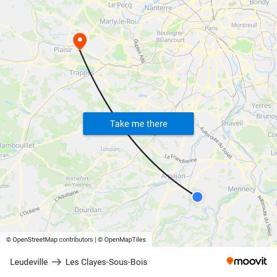 Leudeville to Les Clayes-Sous-Bois map