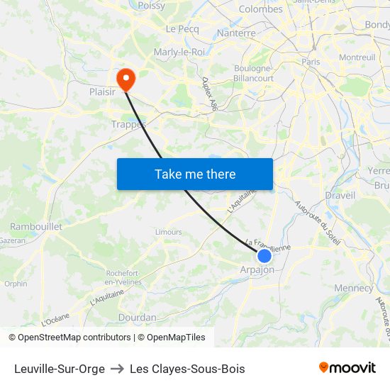 Leuville-Sur-Orge to Les Clayes-Sous-Bois map