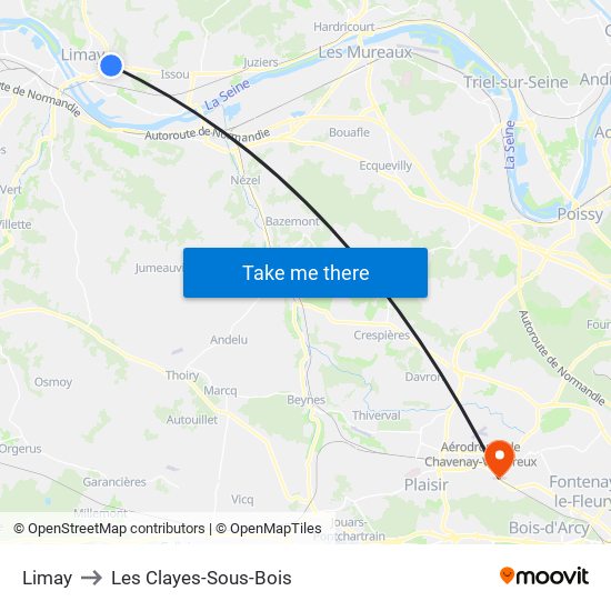 Limay to Les Clayes-Sous-Bois map
