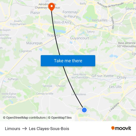 Limours to Les Clayes-Sous-Bois map