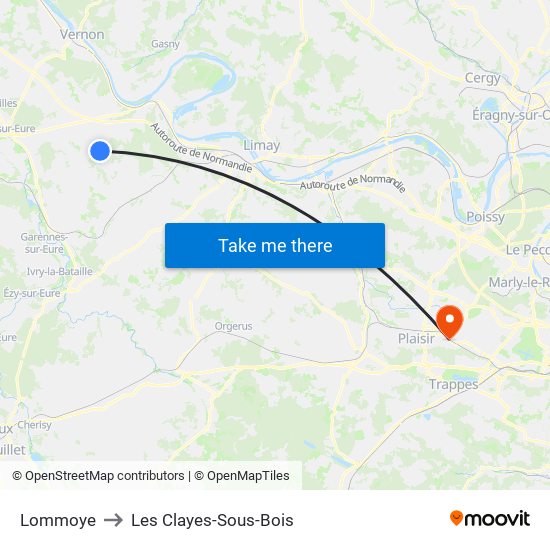 Lommoye to Les Clayes-Sous-Bois map