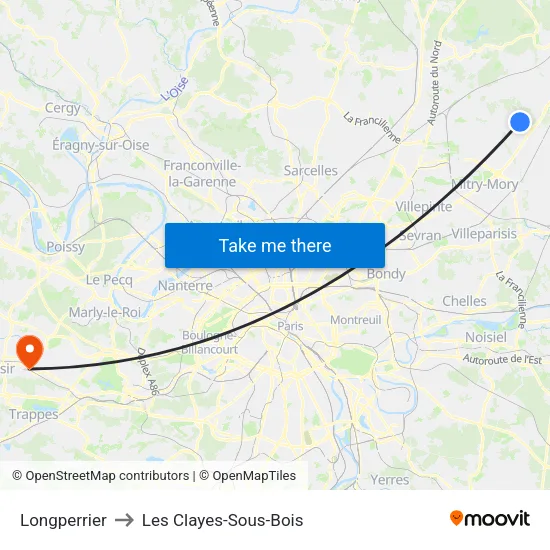 Longperrier to Les Clayes-Sous-Bois map