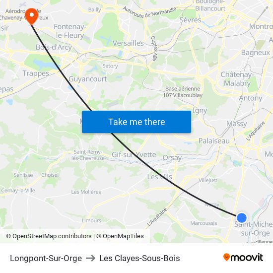 Longpont-Sur-Orge to Les Clayes-Sous-Bois map