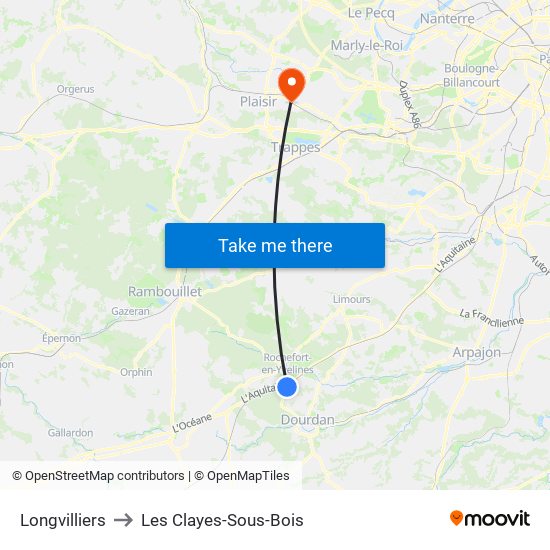 Longvilliers to Les Clayes-Sous-Bois map