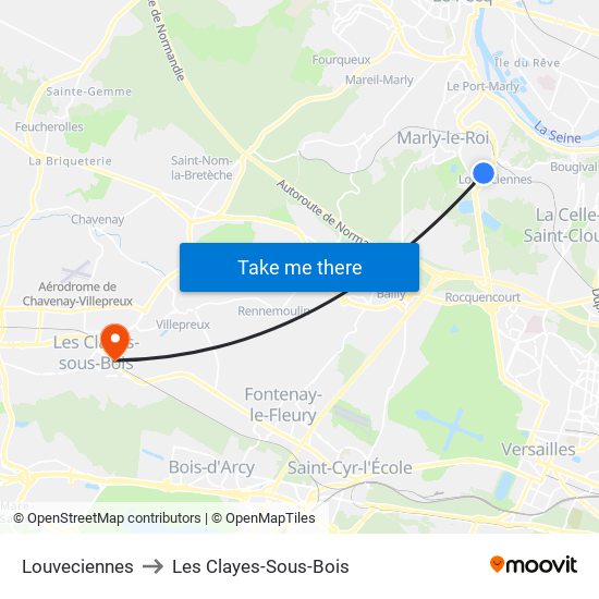 Louveciennes to Les Clayes-Sous-Bois map